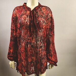 Vibrant Winter Fall Free People Burn Out Velvet Romantic Long Sleeve Blouse XL